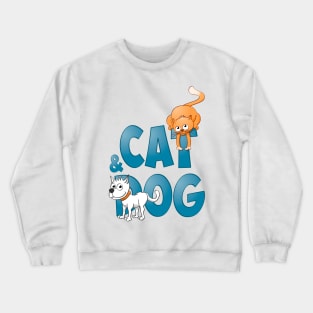 Funny Cat and dog illustration. Crewneck Sweatshirt